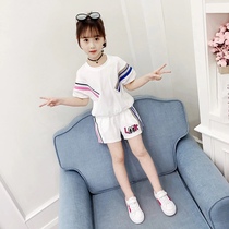 Girls summer suit 2021 new fashion Korean childrens short-sleeved Western style sports cotton two-piece suit tide