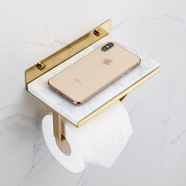 Light luxury Nordic all-copper marble gold mobile phone tissue holder roll holder bathroom toilet paper holder non-perforated