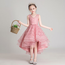 Flowers Children Walk Show Evening Gown Girl Princess Dresses Children Host Piano Plays Out Little Girl Foreign Air Fluffy Yarn