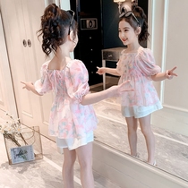 Girls summer suit 2021 new childrens summer short sleeve chiffon foreign childrens clothing little girl shorts