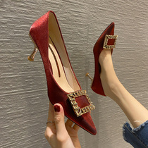 Temperament High heel Shoe wedding shoes 2020 New fine heels Lady Petty pointed single shoe woman 100 hitch heel and autumn winter