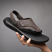 German Camel Dynamic Men Sandals Summer New Bull Leather Herringbone Tug Casual Genuine Leather Clip Toe Dual-use Sandals