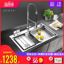 Assas 4MM thickened 304 stainless steel kitchen manual sink package single tank vegetable wash basin pool large under the table
