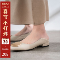 (Double Song) womens shoes spring tide shallow mouth lazy shoes womens all-match one-leg pointed-toe single shoes one shoe two-wear shoes