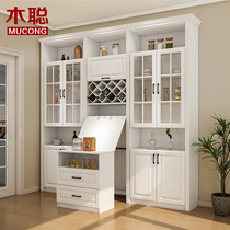 Modern minimalist side cabinet wine cabinet integrated wall solid wood combination multi-functional telescopic dishes cabinet Nordic light luxury