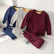 Boy plus velvet padded set childrens clothing boy thermal underwear two-piece set 2021 new childrens home clothing winter clothing