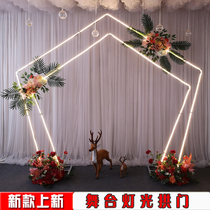Wedding wrought iron five-sided silk flower arch iron art frame sub-channel decorative door wedding lighting geometric screen flower stand