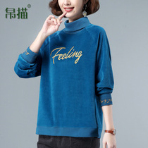 Lady Autumn Winter Lady High Collar Plus Suede Thickened Sweater 2021 New Korean Version Loose Foreign Air Warm Rust Flower Winter Clothing Blouse