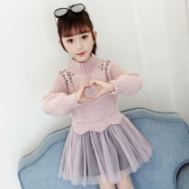 Girl Sweater Winter Dress 2022 New Spring Autumn Season Trendy Boy Dress Foreign Air Princess Dress Child Plus Suede Dress