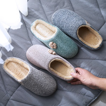 Cotton slippers thick bottom wooden floor simple knitted wool mother Dongtian bedroom living room room household plus velvet thickening