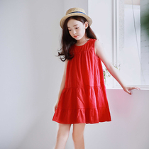 Girls summer dress 2021 new Western style sundress Korean version of childrens beach dress in the big child princess skirt