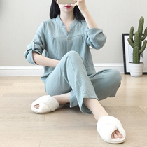 Japanese pure cotton gauze pajamas womens spring and autumn long-sleeved cardigan summer thin sweet strawberry home service two-piece suit