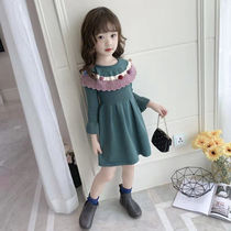 Girls sweater dress 2020 spring and autumn new Western style girl long sleeve knitted wool skirt childrens princess dress