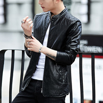 Leather mens Korean version slim handsome trend Haining PU leather jacket 2020 spring and autumn new casual jacket velvet