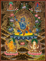 Nepalese Lama mine color pure gold hand-painted Tibetan Buddha card view religious support Thangka black gold does not move Ming Wang