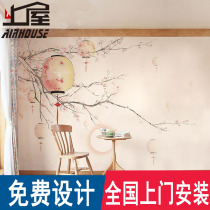 Hand-painted ancient style beautiful artistic conception landscape wallpaper living room TV background wall modern style classical peach blossom bedroom wallpaper