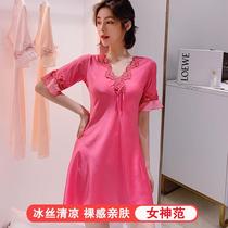 Xun Shi cold fragrance ice silk nightgown sexy charming thin and breathable ice cool skin-friendly summer loose sling print INS