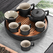 Black ceramic kung fu tea set household simple dry tea plate in Japanese cup pot travel portable hotel