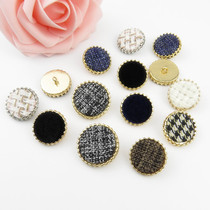 Metal Button Houndstooth Cloth Button Fashion Coat Coat Coat Small Fragrant Style Decorative Button Black and White Round Cloth Button