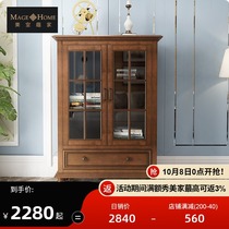 Solid Wood American country wine cabinet living room short cabinet glass side cabinet European style double door locker retro dining room furniture