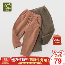 Rabbis official flagship boys pants autumn clothes new childrens all-match trousers baby corduroy casual pants