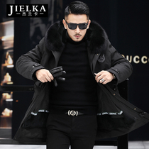 Winter Parker clothing mens fur one fox fur collar whole leather rabbit hair liner medium long fur coat coat