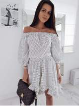 Bubble Sleeve Chiffon Dress with Shoulder-exposed wavy print