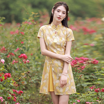 Improved cheongsam 2021 new female summer young French lace national tide short small bone bone dress