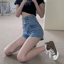 High waist jeans shorts women summer thin 2022 new large - size straight tube slim strength and hot girl pants
