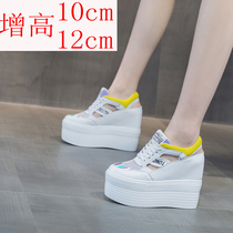 Summer pine pastry shoes womens thick bottom 10cm ultra high heel inner heightening 12 cm casual dongle hollowed-out small white shoes