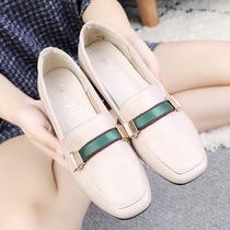 2022 new women shoes spring casual single shoes Inron genuine leather square head coarse heel lefu shoes big code womens shoes 41-43
