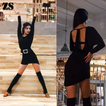 Latin dance costume adult female long sleeve dance dress dance beautiful back sexy swing backpack hip practice suit L147