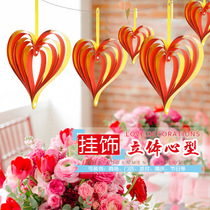 Christmas decoration love pendant three-dimensional heart-shaped hanging decoration four-piece window jewelry store anniversary dress