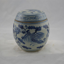 Jingdezhen antique porcelain Republic of China imitation blue and white crane map jar old-fashioned ceramics collection