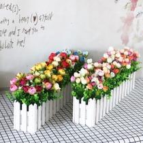 QQ rose fence set simulation flower potted indoor fake green plant decorations floral ornaments shooting partition fake flower