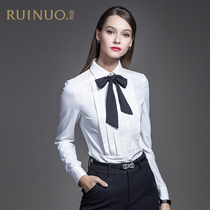 Ruinuo white shirt womens long sleeve new fashion professional jacket dignified atmosphere business commuter lace-up solid color shirt