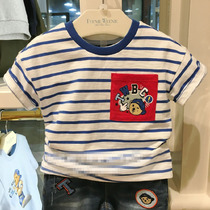 Boys short sleeve T - shirt summer new round collar bear in the childrens childrens striped stripes TKRA 96502O