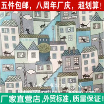 Foreign trade printing linen cotton linen curtain sofa seat tablecloth cover wallpaper cloth diy handmade cartoon cat
