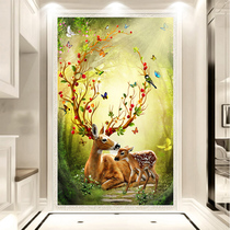 New 2021 Diamond painting 5d full of drilling points to drill a fortune and deer cross embroidered diamond embroidered vertical version living room Xuanguan mother and son deer