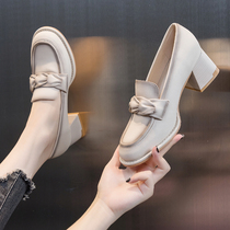 High heels women 2022 new summer fashion coarse heels with single shoes Spring and autumn Lefoe Inn wind small leather shoes