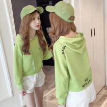 women's hooded sweatshirt autumn thin 2022 new trendy loose Korean style bf lazy short versatile long sleeve top