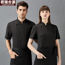 Chef overalls men and women short-sleeved summer breathable hotel Western Restaurant Restaurant restaurant rear kitchen clothes thin dark placket