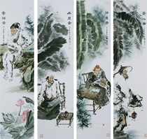  C20 Four-screen freehand characters(33)Chinese painting Gao Shitu calligraphy and painting hand-painted models