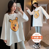 Angel Mommy~Maternity dress autumn new fashion round neck cartoon print pullover T-shirt loose maternity top