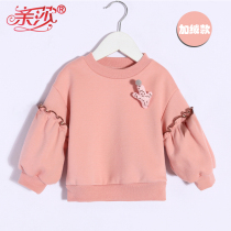 Autumn new girl plus velvet sweatshirt baby baby child plus velvet autumn style foreign base shirt warm coat