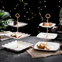 Ceramic multi-layer dessert plate Dried fruit candy three-layer fruit plate Blue cake refreshment household two-layer plate Birthday party