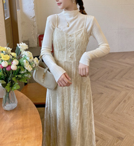 MOBAI homemade heavy work velvet harness with dress shirt dresses 2022 autumn and winter gentle inner hitch bottom medium long dresses
