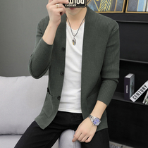 Young mens sweater cardigan coat spring and autumn thin sweater Korean slim trend mens coat