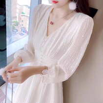 Early Spring New Gentleness Wind V Collar Snowspun Dress children receive waist temperament to be thin and medium long style of underdress superfairy