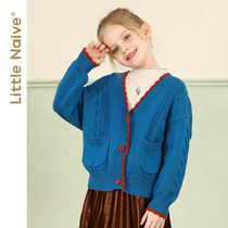 LittleNaive girl cardigan sweater long sleeve autumn and winter New sweet V neck coat